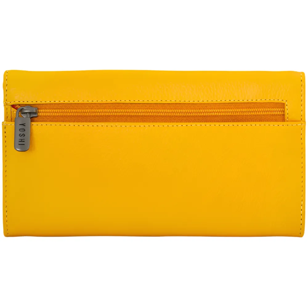 Yoshi Highland Cow Flap Over Yellow Leather Purse