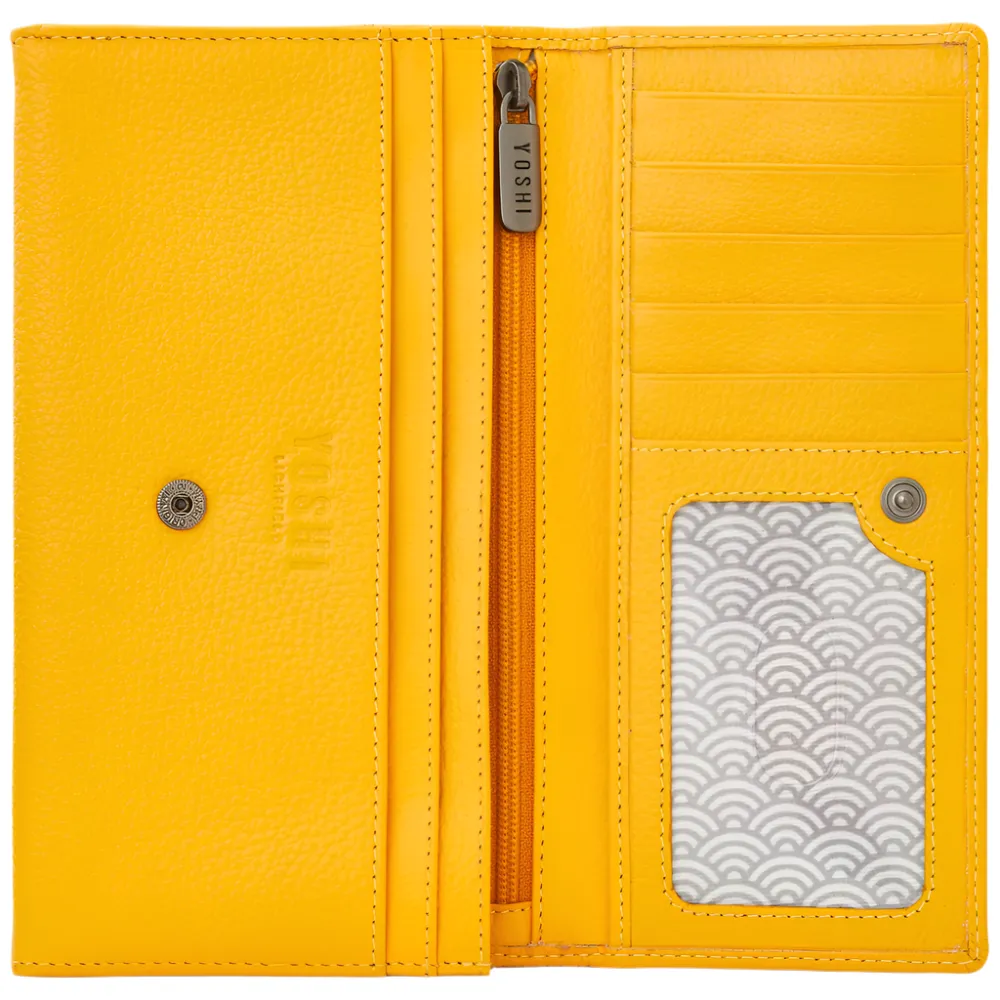 Yoshi Highland Cow Flap Over Yellow Leather Purse