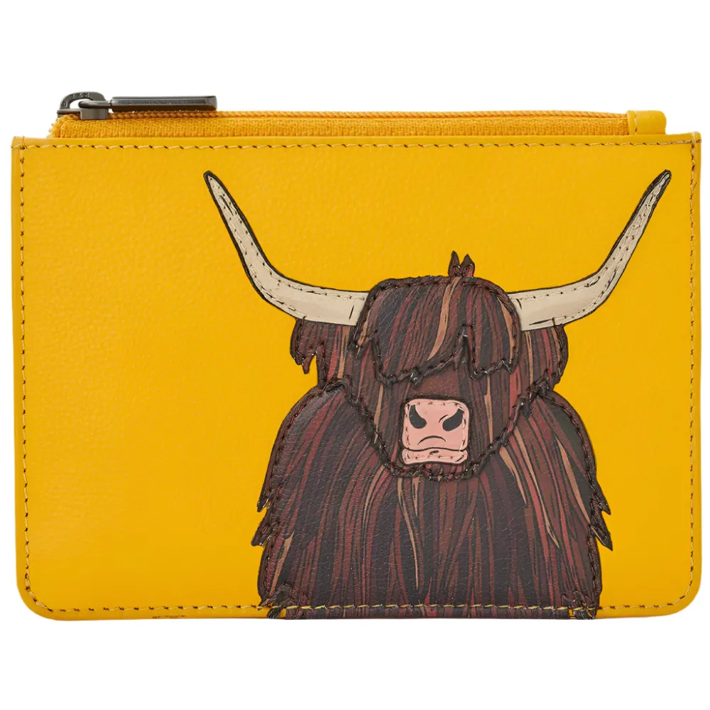 Yoshi Highland Cow Zip Top Yellow Leather Purse