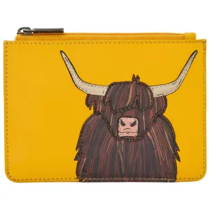 Yoshi Highland Cow Zip Top Yellow Leather Purse
