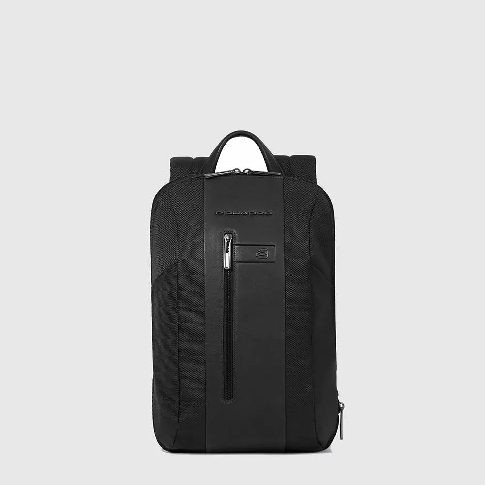 Zaino Piccolo Piquadro in Pelle e Tessuto Riciclato Porta PC 15,6'' e iPad Espandibile Brief 2 Nero
