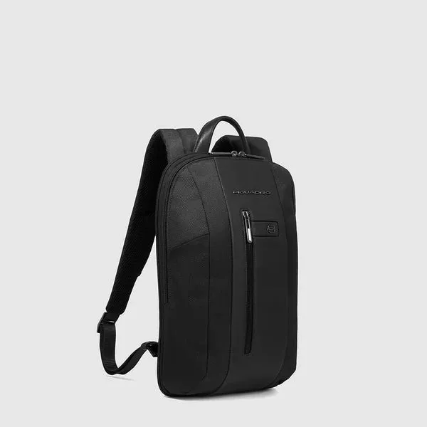 Zaino Piccolo Piquadro in Pelle e Tessuto Riciclato Porta PC 15,6'' e iPad Espandibile Brief 2 Nero