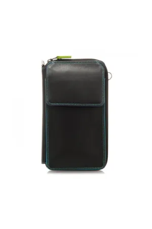 Zip Round Multi Purse with Shoulder Strap - Black